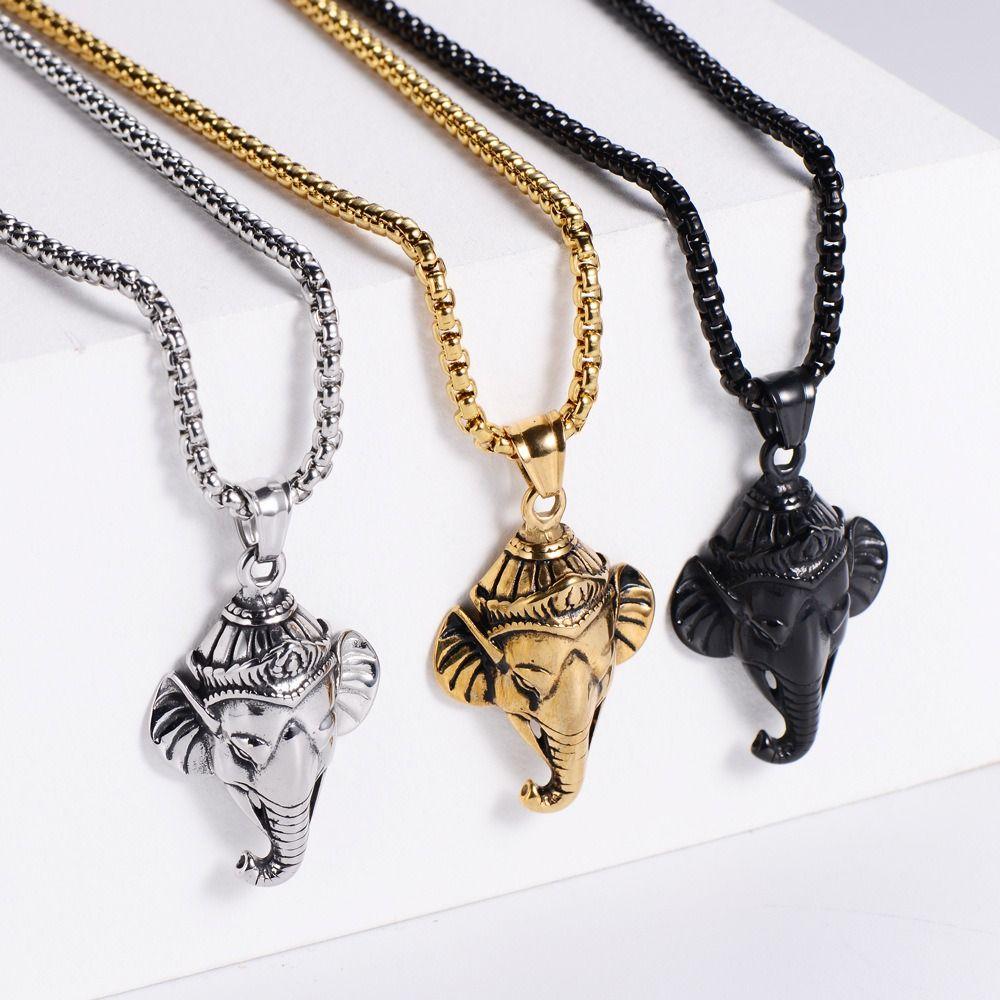 Rock Pendant with Chain Gothic Hip Hop Collarbone Necklace Punk Elephant Necklace  Party Jewelry