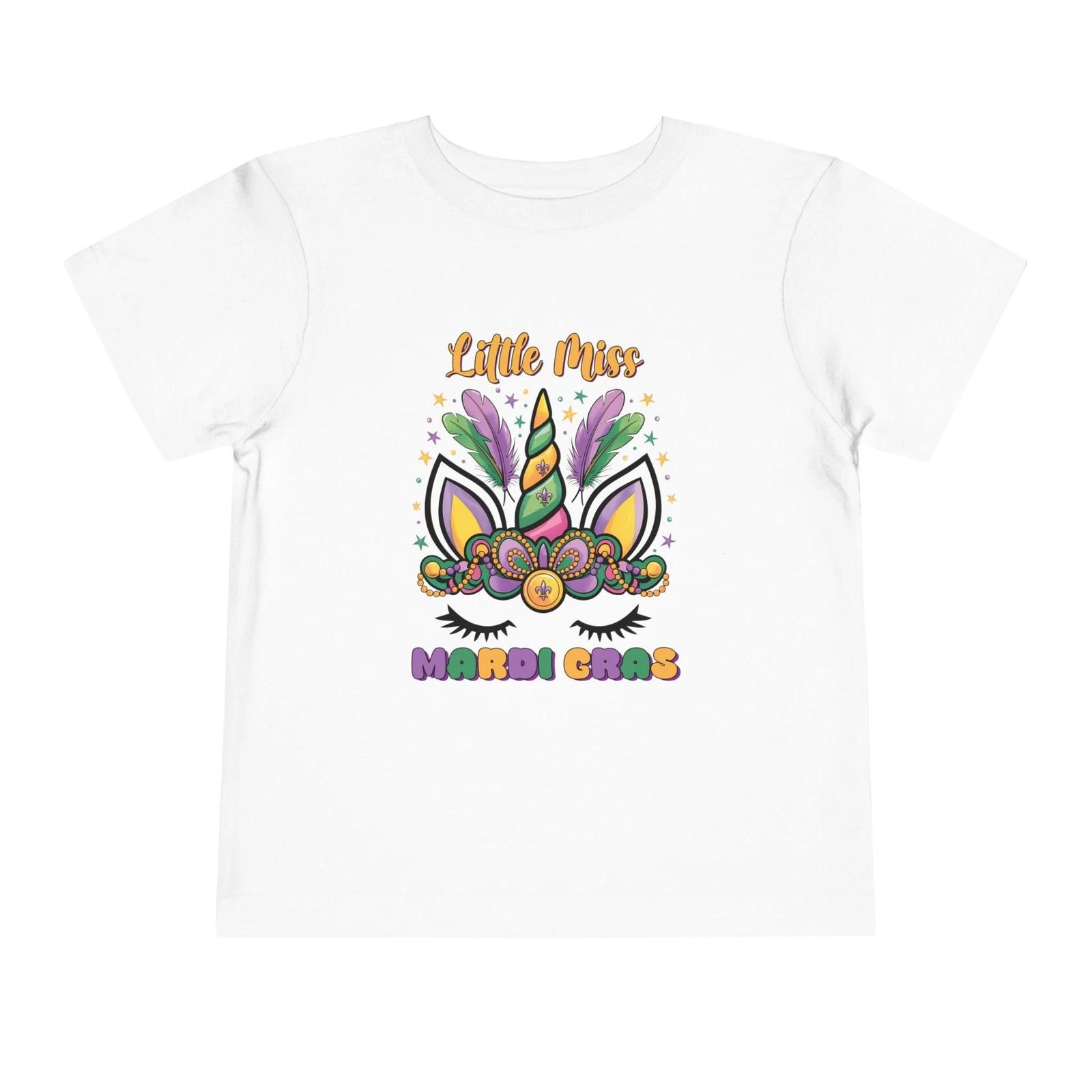 Toddler Little Miss Mardi Gras Unicorn Shirt Cute Festival Outfit Girl T-Shirt XL