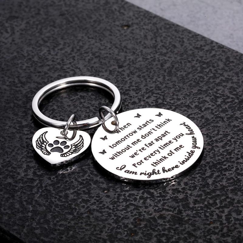 Stainless Steel Engravable Dog Paw Print Memorial Keychain Pendant