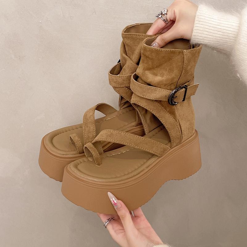 Fashion Flats Platform Women Sandals Clip Toe Cozy Fashion Shoes Casual Dress Ankle Cool Boots 2025 Autumn Designer New Chaussure Femme