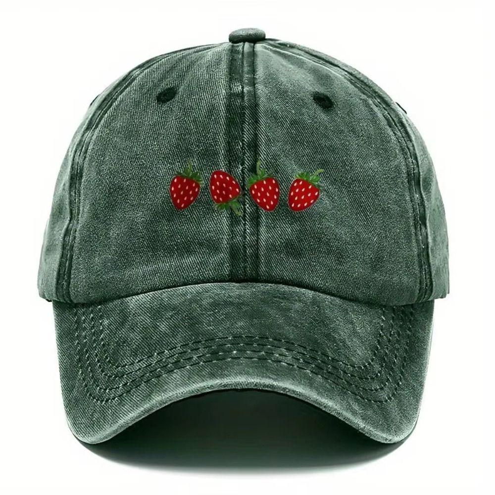 Hip Hop Peaked Cap Distressed Sun Hat Vintage Strawberry Printed Baseball Cap  For Man Women Unisex