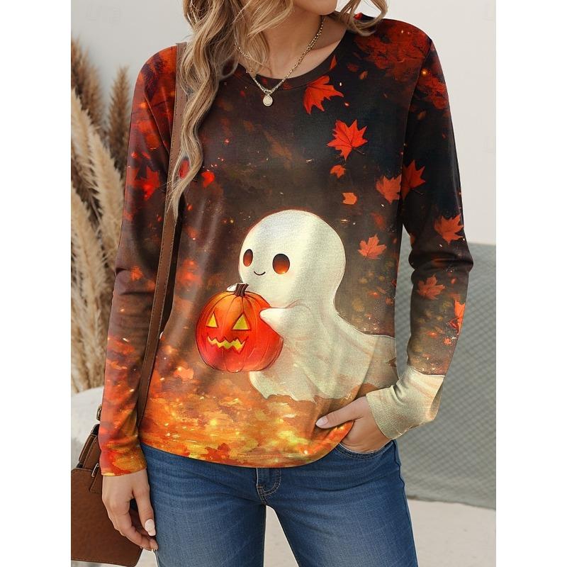 Witch Festival Outfit Women's Halloween Dark Style Printed Long Sleeve Shirt Polyester Comfortable Long Sleeve