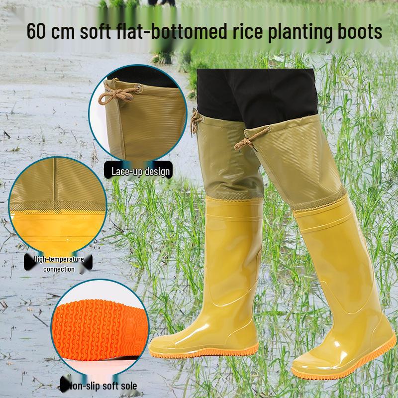 Plus Size Men s Mid-Calf Rice Paddy Transplanting Boots with Soft Bottom Socks Size 40