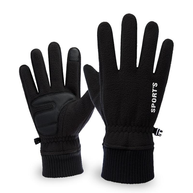 Outdoor Gloves Men's Winter Plus Velvet Thickened Warm Touch Screen Non Slip Cycling Biking Double Sided Fleece Gloves