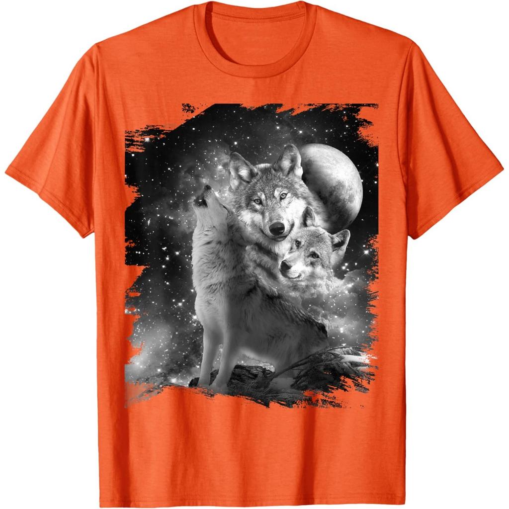 Wolf Family Howling Graphic Tee Black White Print Casual Round Neck Tshirt For Men