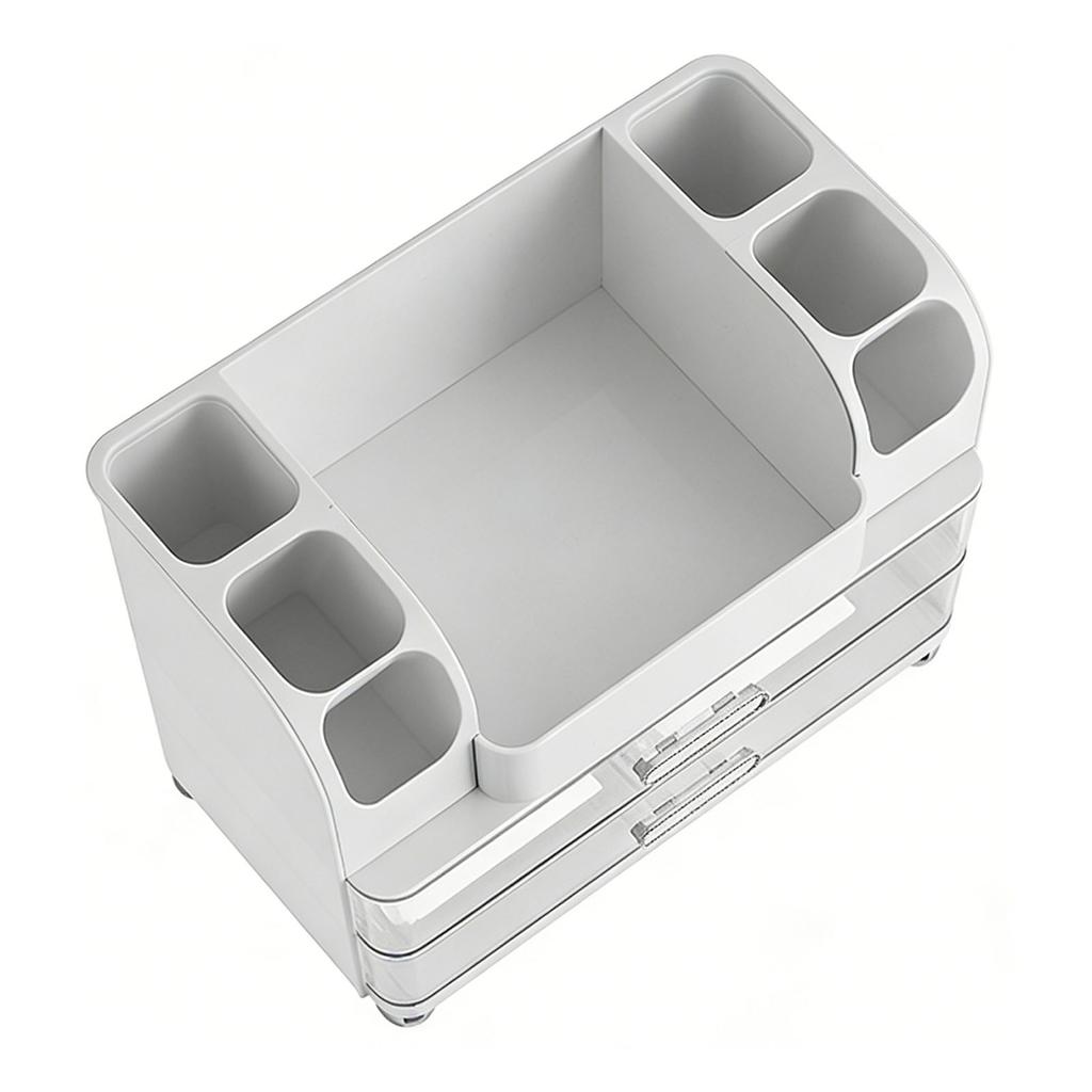 Makeup Organizer with Drawers Countertop Cosmetic Display Case with Brush Holder for Bathroom Countertop Skincare Perfume White