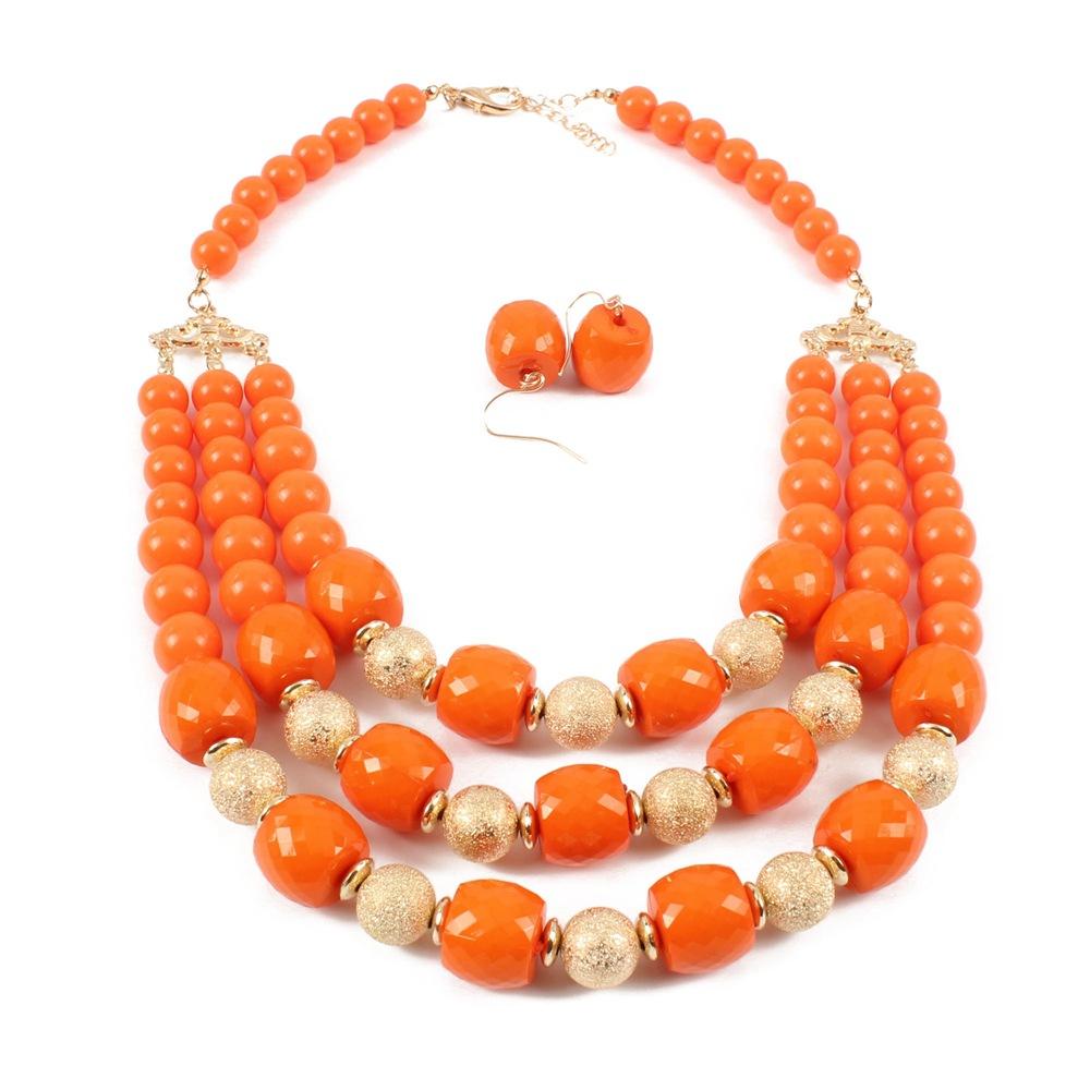 European And American Personalized Earrings Necklace 2-Piece Jewelry, Gold Matte Beads Multi-Layer Beaded Simple And Atmospheric Versatile Necklace