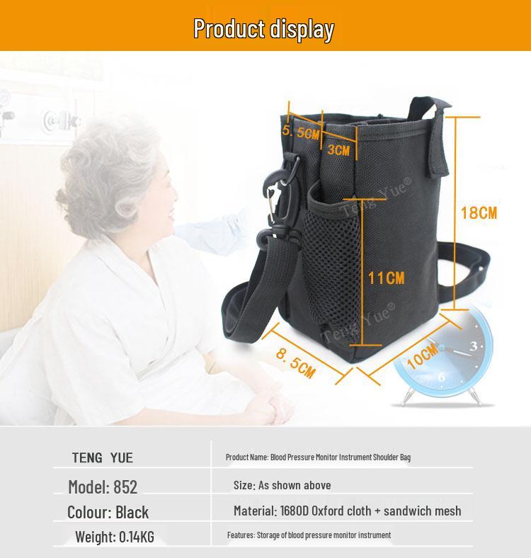 Portable Shockproof Waterproof Bag for 852 Blood Pressure Monitor - Crossbody, Shoulder, and Waist Options