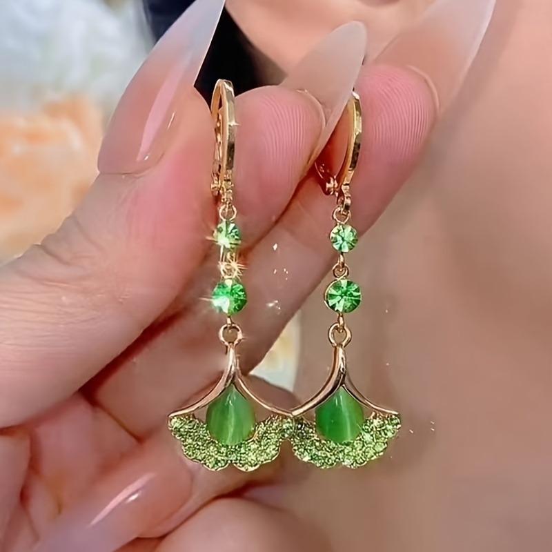 Exquisite Green Rhinestone Opal Tassel Earrings for Women Fashion Beautiful Daily Accessories Party Jewelry Gifts for Girlfriend