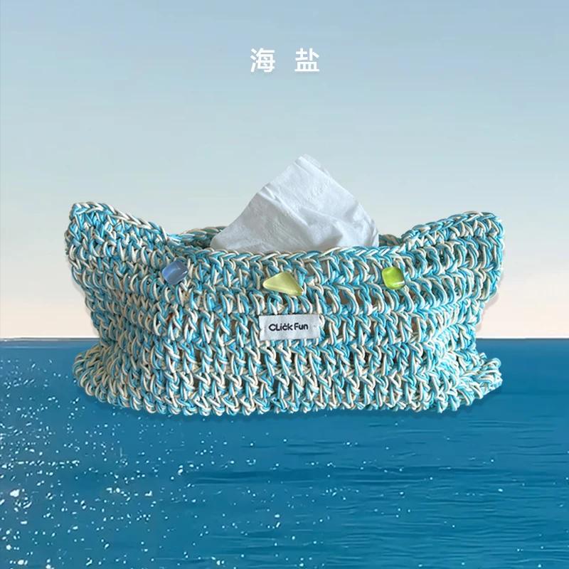 

Hand Woven Wax Rope Tissue Cover Storage Bag Desktop Home Decoration Storage Plush Tissue Box