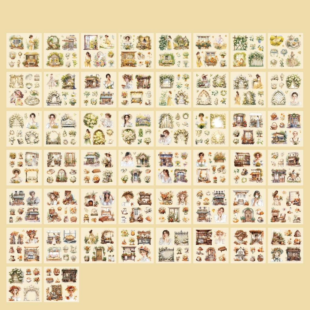 50sheets Vintage Washi Paper Sticker Book Pre-Cut Washi Scrapbook Stickers for Junk Journals Planners Scrapbooking Supplies