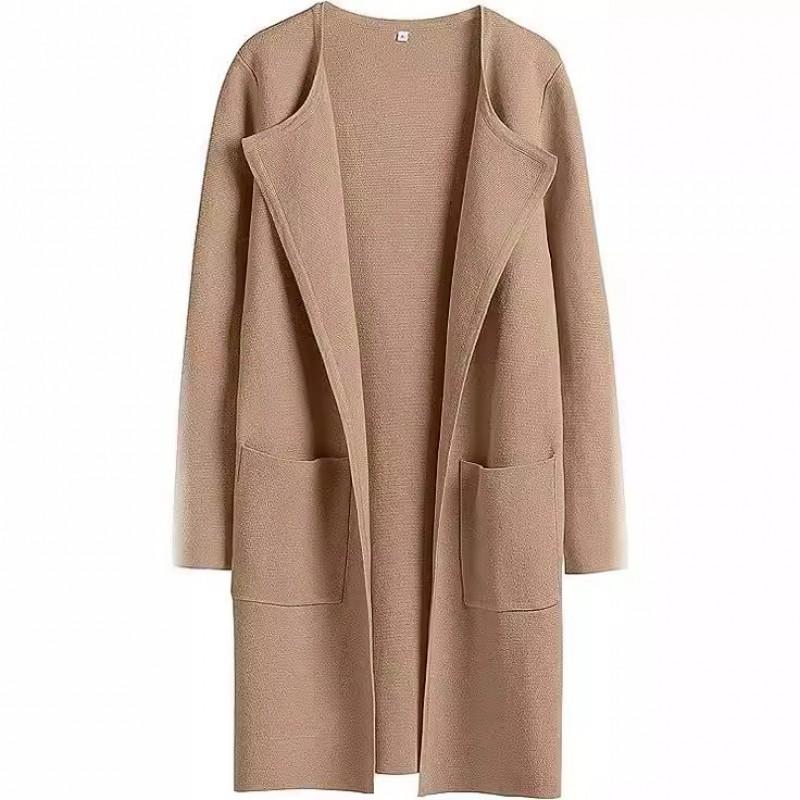 Womens Oversized Wool Blend Coat Longline Casual Outerwear With Notched Collar Pure Color