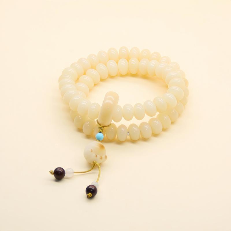 Natural White & Creamy Yellow Jade Bodhi Root Double-Strand Bracelet - New Chinese Design for Women