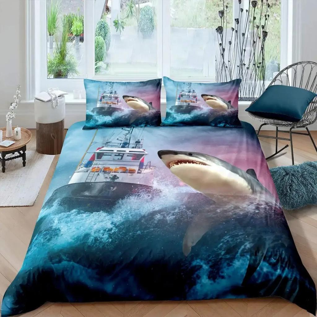 Pirate Duvet Cover Set Queen Sailboat Comforter Set Nautical Ocean Bedding Set Cool Style Quilt Cover Wave Print Decor Bedspread