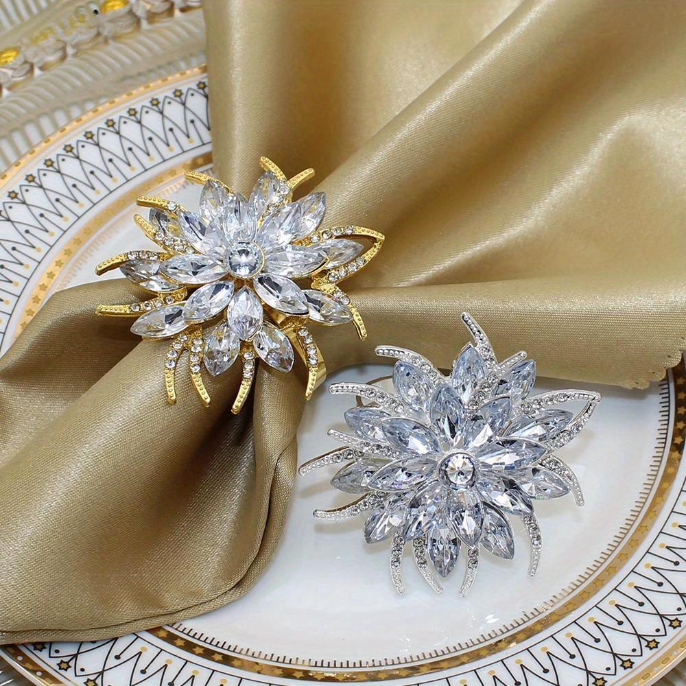 Natawa Lotus Napkin Rings Holder Rhinestone Flower Napkin Buckles For Wedding Thanksgiving Christmas Holiday Decoration