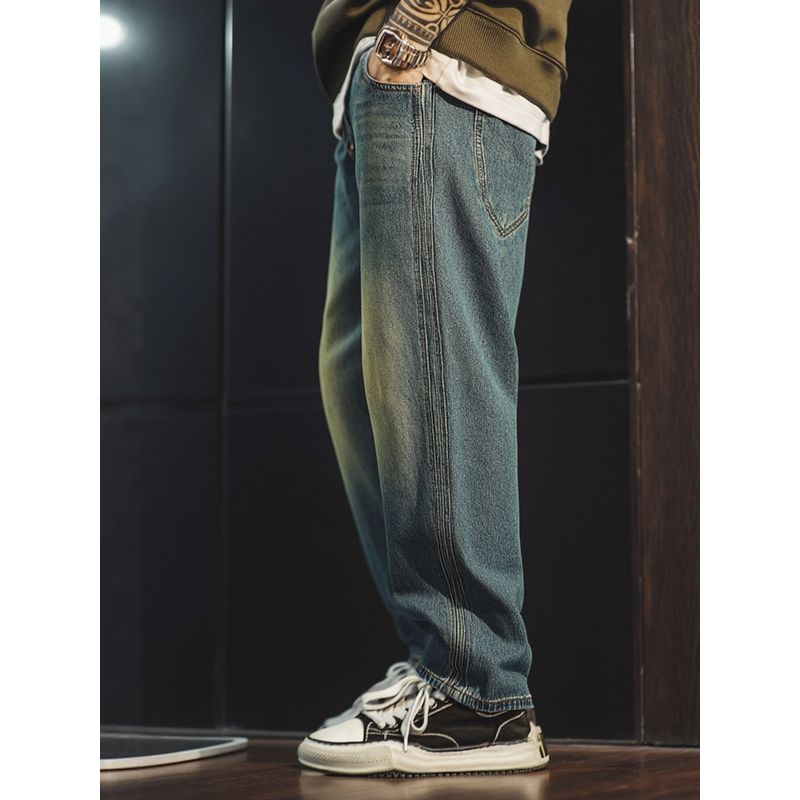 American Retro Heavy-Duty Washed Vintage Loose Wide-Leg Jeans for Men, Spring and Autumn Pants, Export Men's Casual Long Pants