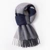 100% Wool Long Scarf Men Winter Warm Neck Scarves Classic Business Plaid Blue Scarf Shawls Luxury Striped  Foulard Hommes