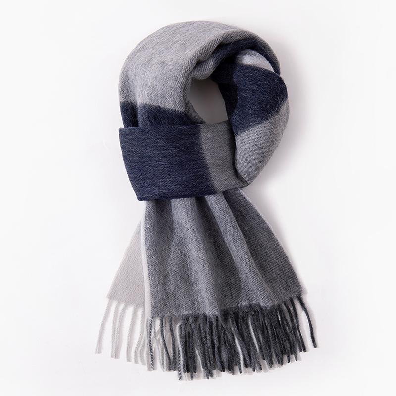 100% Wool Long Scarf Men Winter Warm Neck Scarves Classic Business Plaid Blue Scarf Shawls Luxury Striped  Foulard Hommes