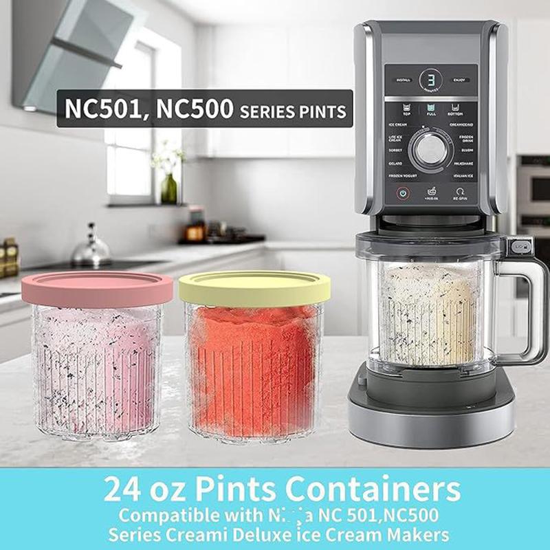 4PCS Ice Cream Pints Cup For Ice Creami Machine NC500 NC501 Ice Cream Storage Containers Food Storage Jar Set with Sealing Lids