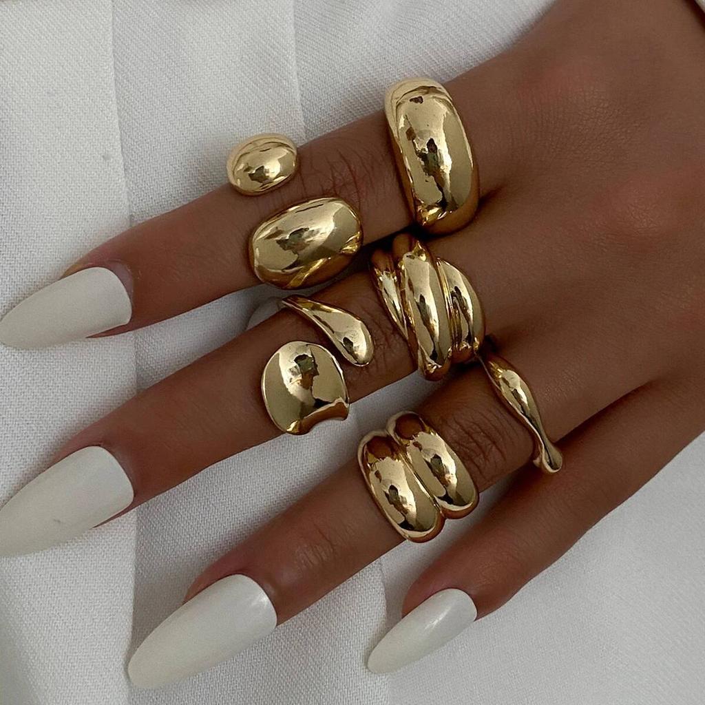 Ingemark 6Pcs/Set Classic Irregular Water Drop Open Rings for Women New Trend Punk Gold Color Geometric Ring Couple Jewelry Gift
