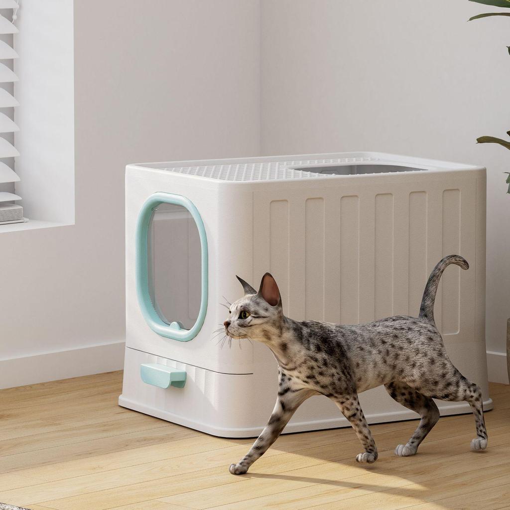 Foldable Odor-Resistant Cat Litter Box: Enclosed, Anti-Splash Design for Easy Cleaning