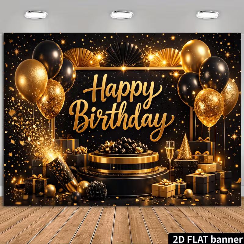 2D Luxury Black Gold Bokeh Birthday Photography Backdrop Banner