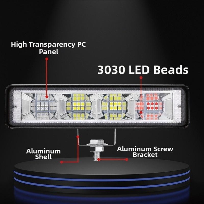 12V LED Work Light Single Row 4 Hole White Red Blue Strobe Auxiliary Light Super Bright Car LED Work Light LED Light Aluminum