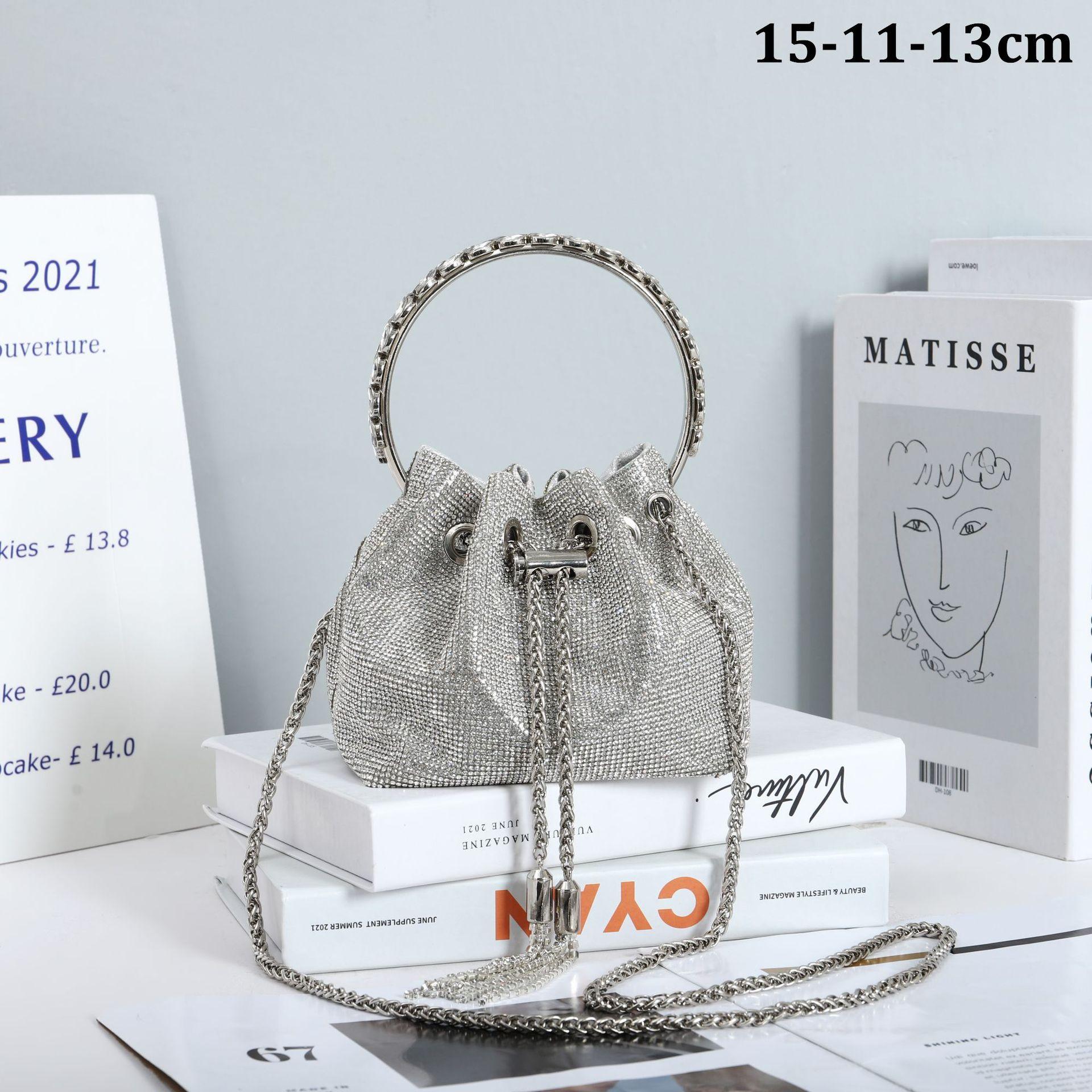 

2025 autumn and winter diamond-encrusted shiny pump strap portable small bucket bag high-texture messenger bag trendy shoulder women s bag