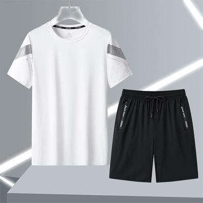 Ensemble de sport et de loisirs d'été pour hommes, t-shirt à col rond en soie glacée, short, costume respirant à séchage rapide, ensemble deux pièces pour hommes