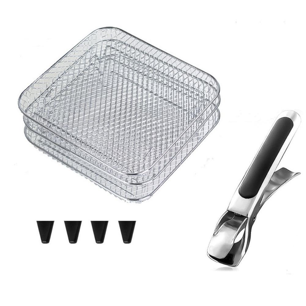 Stainless Steel 3 Layer Dehydrator Rack Set for Air Fryers with Silicone Feet and Oil Brush for Convenient Cooking