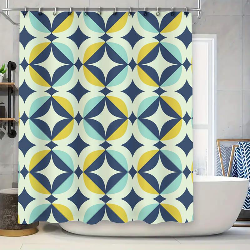

Blue Yellow White Shower Curtain Polyester Waterproof Fabric Bathtub Decorative Home Accessories Modern Geometric Pattern 180X24 W60H190(CM)-1 Pcs