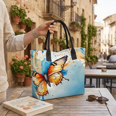  Watercolor Butterfly Tote Bag Large Capacity Casual Shoulder Bag for Daily Use