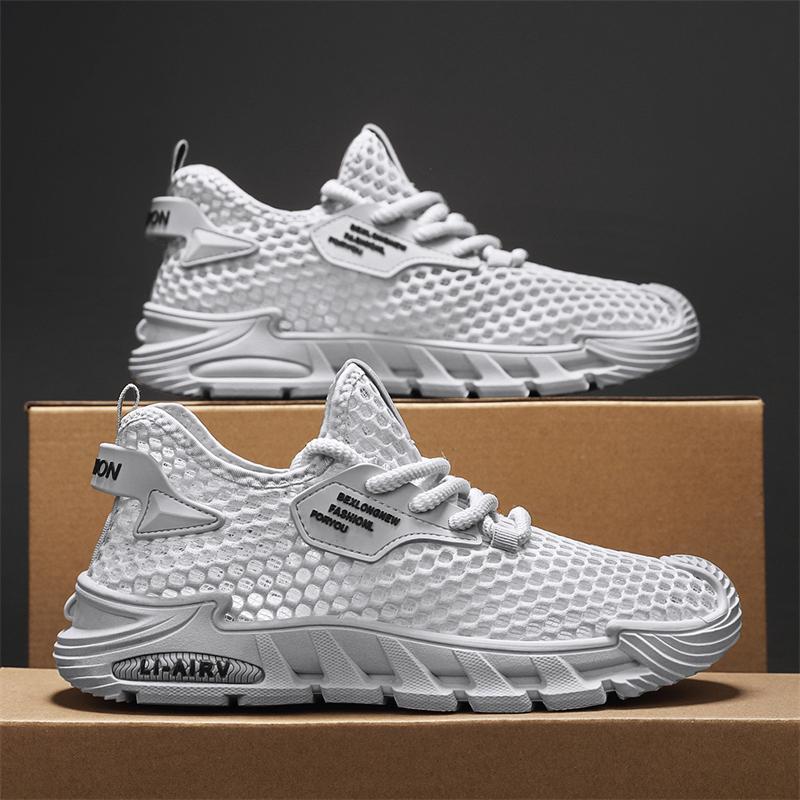 Summer large mesh hollow fly-woven casual men's shoes, black, beige, gray