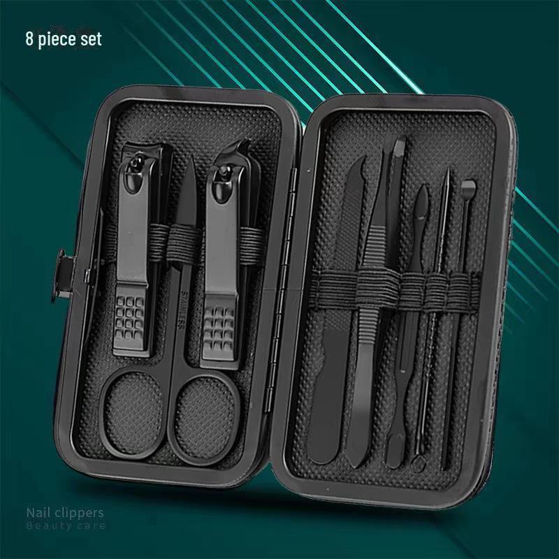 24-Piece Black & Red Manicure Set: Nail Clippers, Tweezers, Ear Pick, Scissors