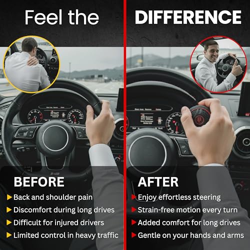 Fouring Steering Wheel Spinner, Silicone Power Steering Wheel Knob for Cars, Excellent Grip, Car Accessories, Interior (Red)