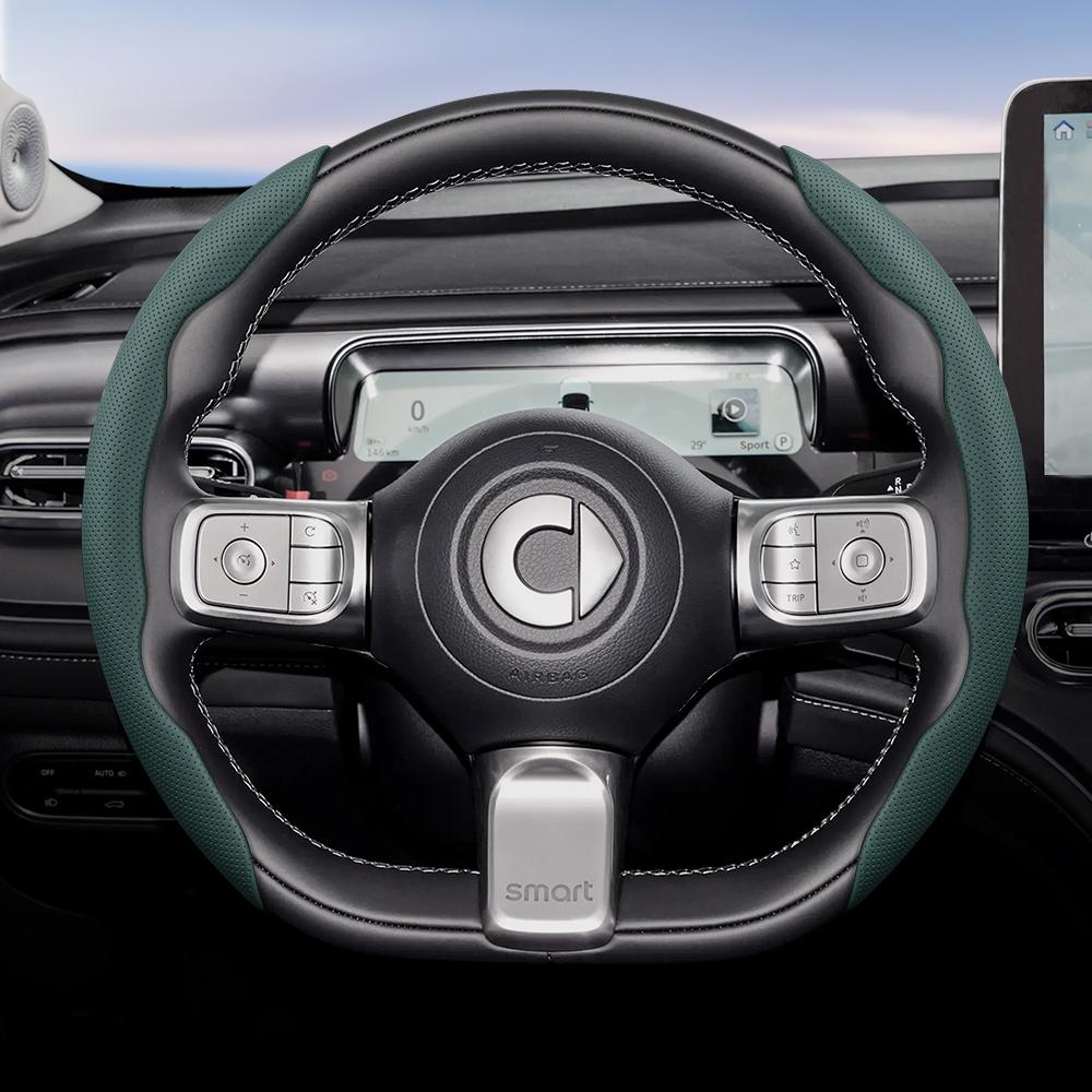 Vcxja9 Vhodné pro Smart Prodyšný Kožený Potah Volantu s Dírami Segmentovaný Design Rychloupínání Protiskluzový a Odolný Fortwo 451 450 453