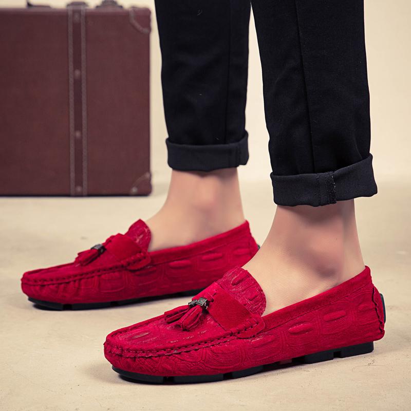 2026 Chaussures de Designer Mocassins Homme Zapatos De Hombre à Enfiler Chaussures Homme Décontracté Homme Mocassins de Conduite Rouges Mocassin en Cuir Daim