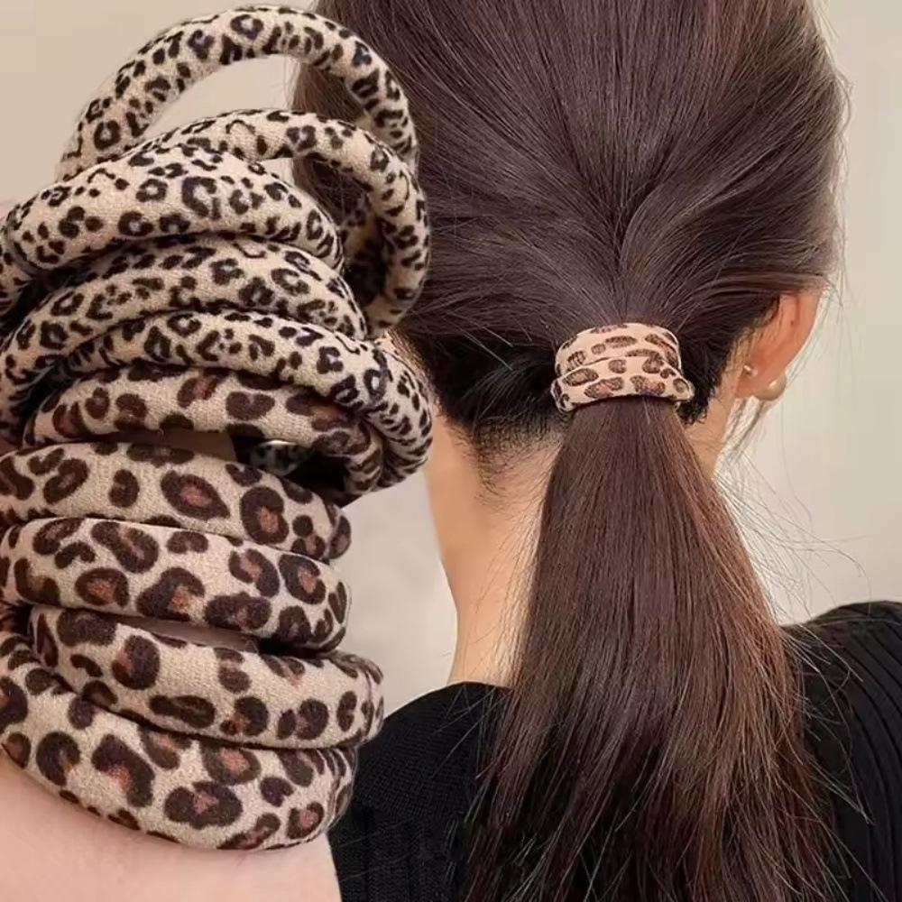 5PC/Set High Elastic Leopard Rubber Band Ponytail Tie Hair Rope for Women Simple Nylon Hair Ring Head Rope Hair Accessories