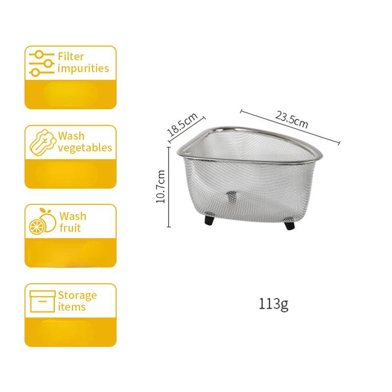 S/L Sink Drain Basket Stainless Steel Triangle Kitchen Residue Filter Net Wash Vegetable Basket Storage Shelf Household Tools