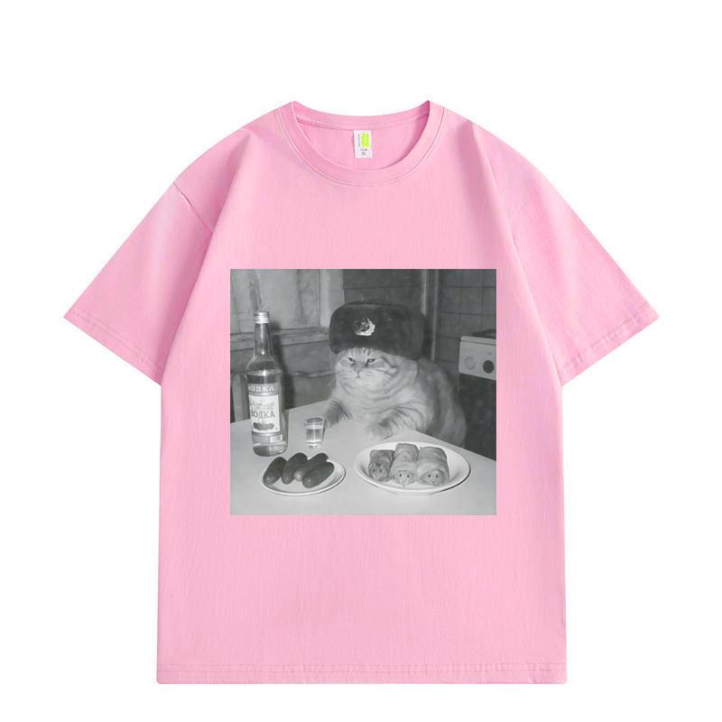 Funny Drunk Feline Meme Graphic T Shirts Unisex Fashion Vintage Short Sleeve Tshirts Summer Casual Loose Tshirt