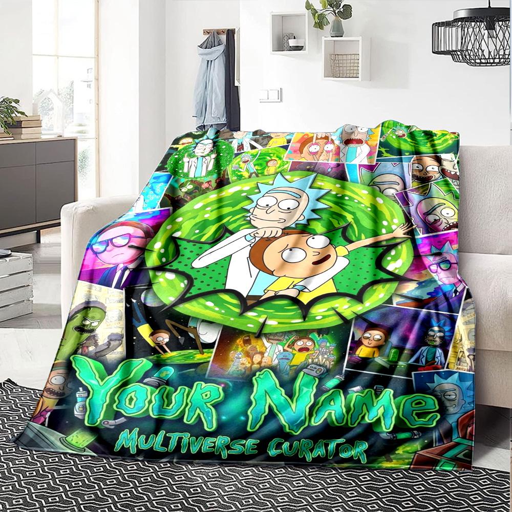 Name Custom Morty Rick Print Flannel Blanket High Quality Warm Comfortable Cover for All Seasons Perfect for Gifts Home Decor