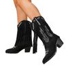 2025 New Pointed Toe V-Mouth Western Fringe Boots Women's Winter Plus Size Thick Heel Embroidered Ethnic Style Knight Boots