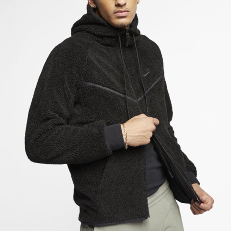 Nike Embroidered Logo Fleece Hooded Jacket Men Outerwear Black AQ2768-010