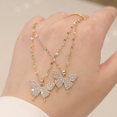 Korean Fashion Golden Pendant Butterfly Necklace For Women Neck Chain