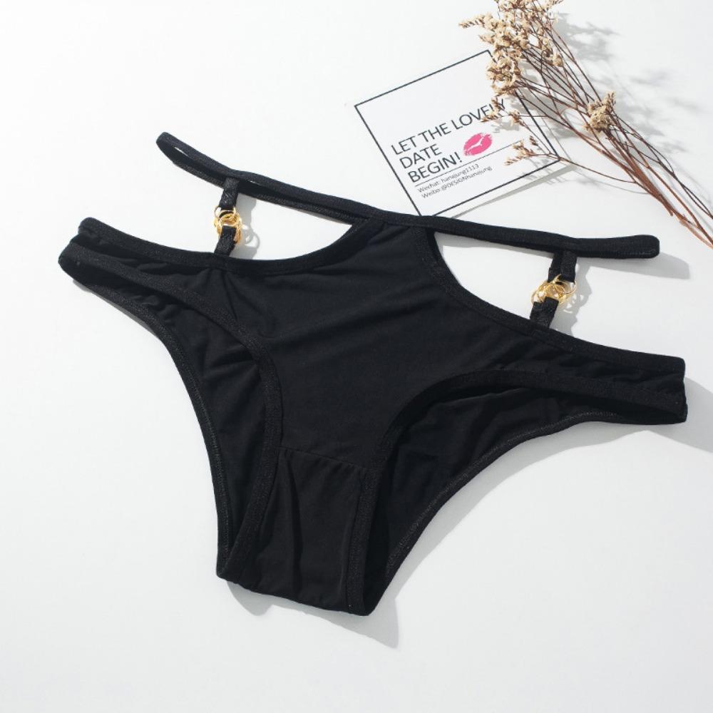 Leopard Print Underwear Girl European and American Metal Buckle Sexy Thin Belt Hollow Hip Lift Temptation Mid-waist Briefs Large Size 6005