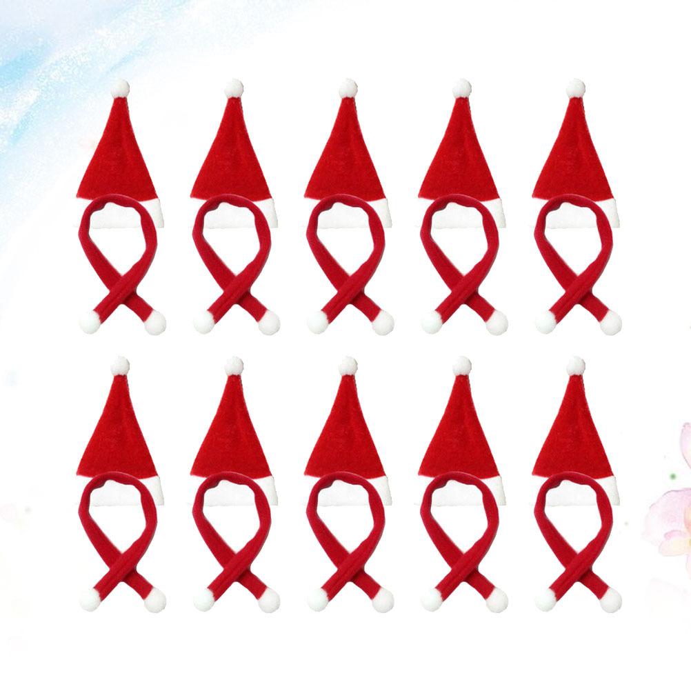 20pcs Red Mini Christmas Hat Wine Bottle Covers Santa Caps Holiday Party Decoration Xmas New Year Accessories 11Cm Hats