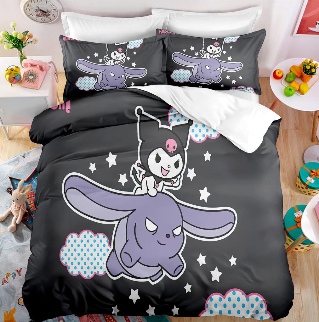 Digital Print Three-Piece Cartoon Cute Kuromi Kuromi Bedding