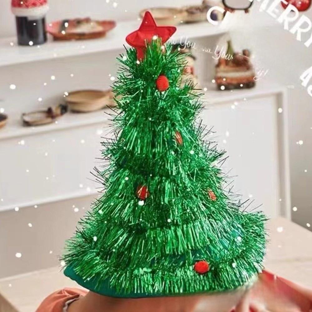 Shiny Tinsel Colorful Poms Christmas Tree Hat Festival Party Supplies Role-Playing Christmas Themed Hats Headwear Photo Props