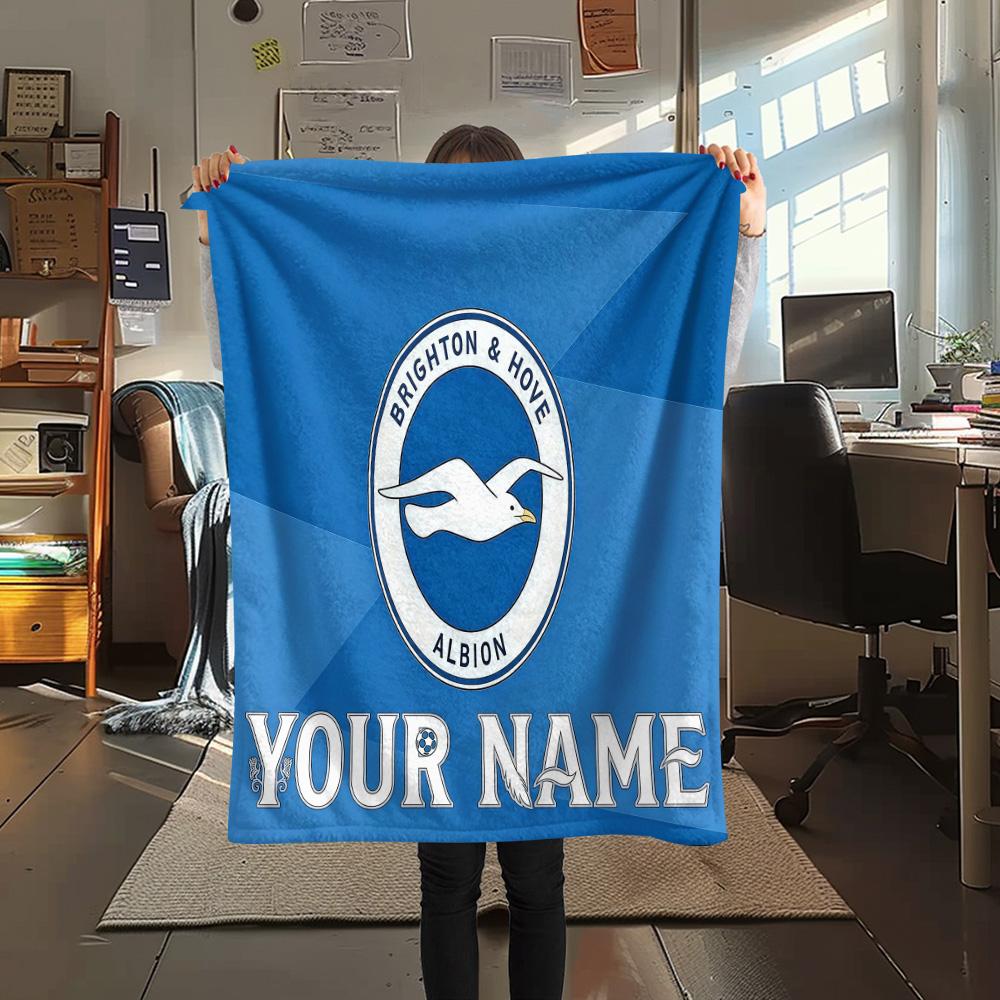 1PC Brighton Hove Albion Custom Name Patterned Flannel Blanket Suitable For All Seasons For Home Decor Warmth And Comfort Gifts Holiday Present