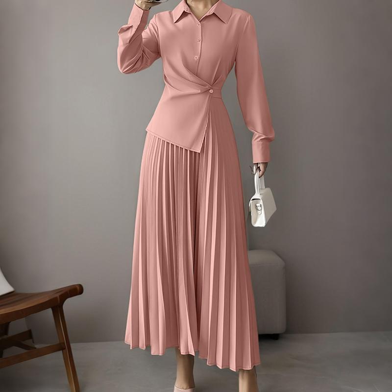

ZANZEA Women Casual Turn Down Collar Long Sleeve Elegant Pleated Dress 5XL рожевий